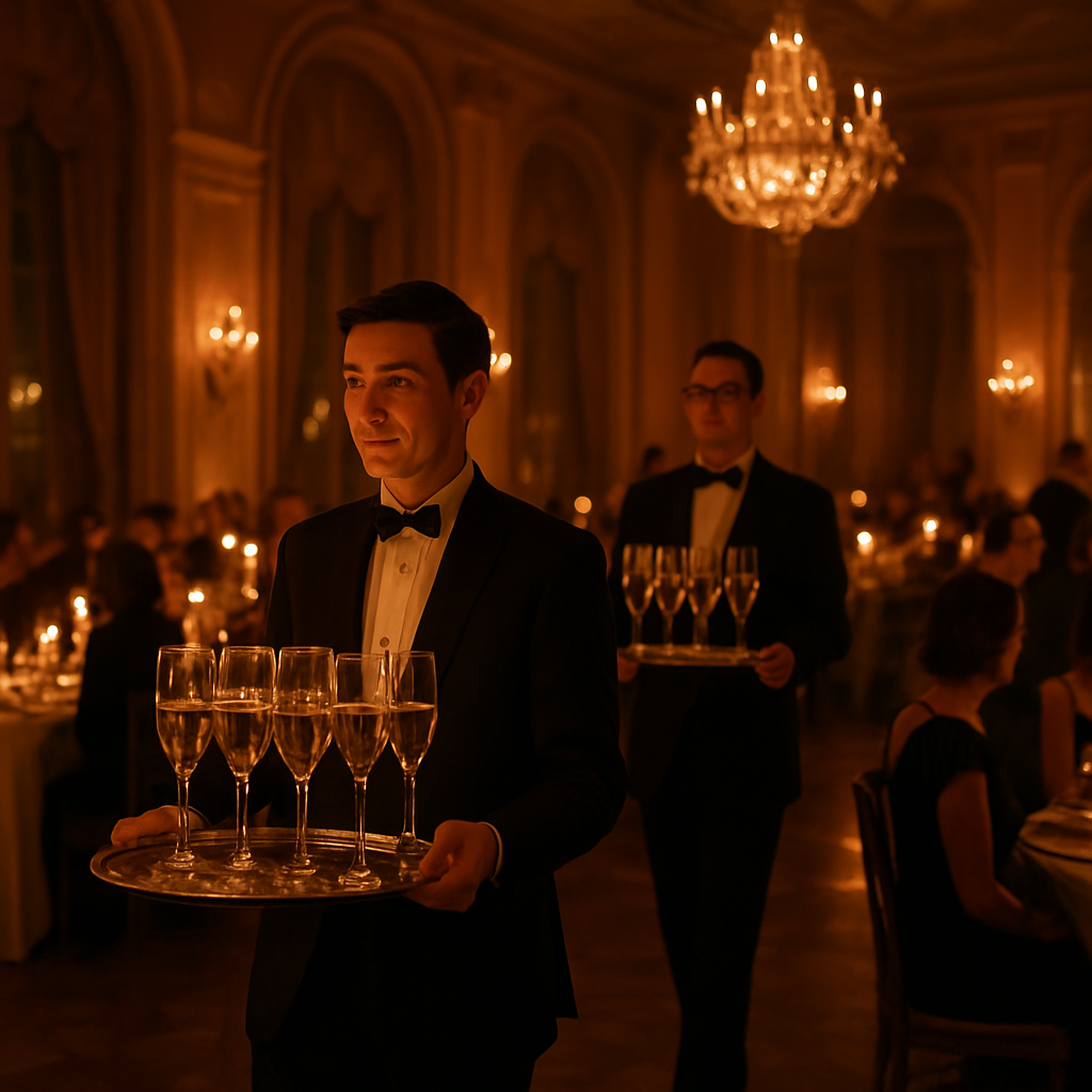 Waitstaff serving champagne at an elegant NYC reception